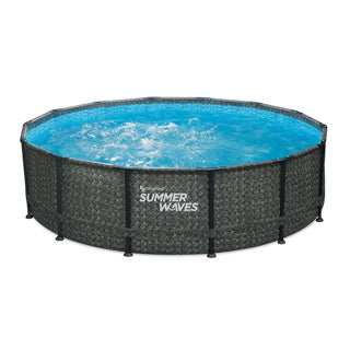 Summer Waves Rahmenpool rund – ⌀427 x 107 cm – inklusive Filterpumpe – Filterkartusche – Abdeckung – Bodenplane – Leiter – Wartungsset