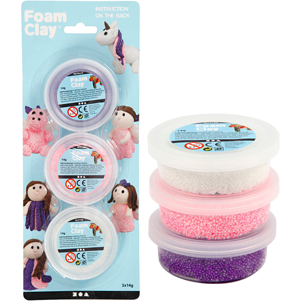 Foam Clay ®, Glitzer, Metallic, Rosa, Lila, Weiß, 3x14 gr 1 Box
