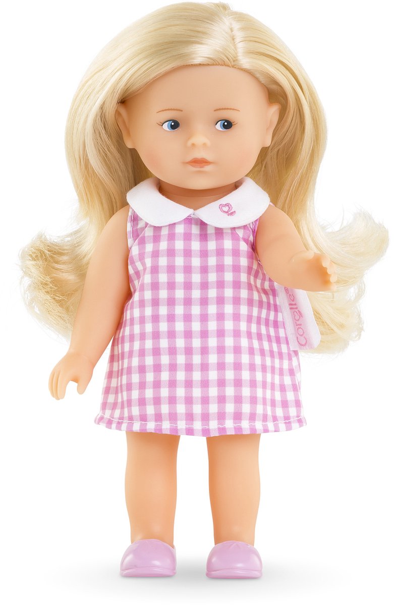Corolle Babypuppe Mini Corolline Rosy mit rosa kariertem Kleid Puppe.