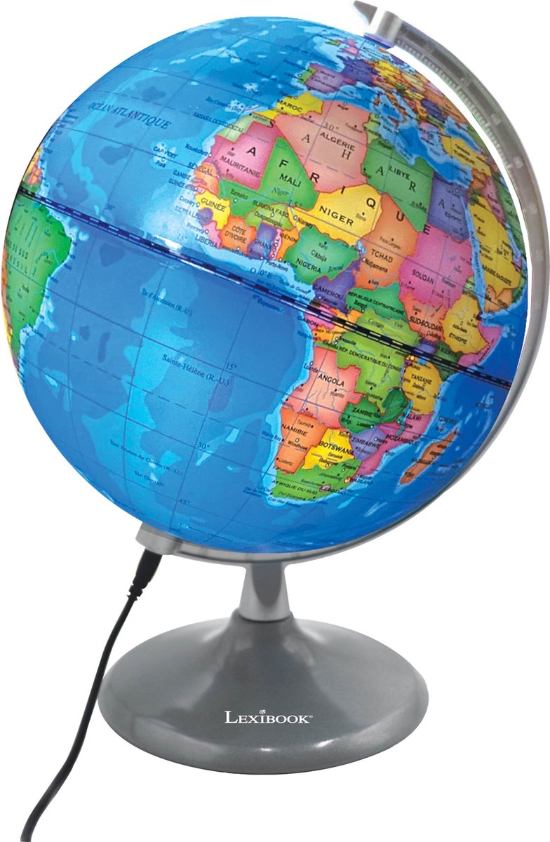 Lexibook leuchtender Tag- und Nachtglobus – Karte der Erde bei Tag und Karte der leuchtenden Sternbilder (Französisch)
