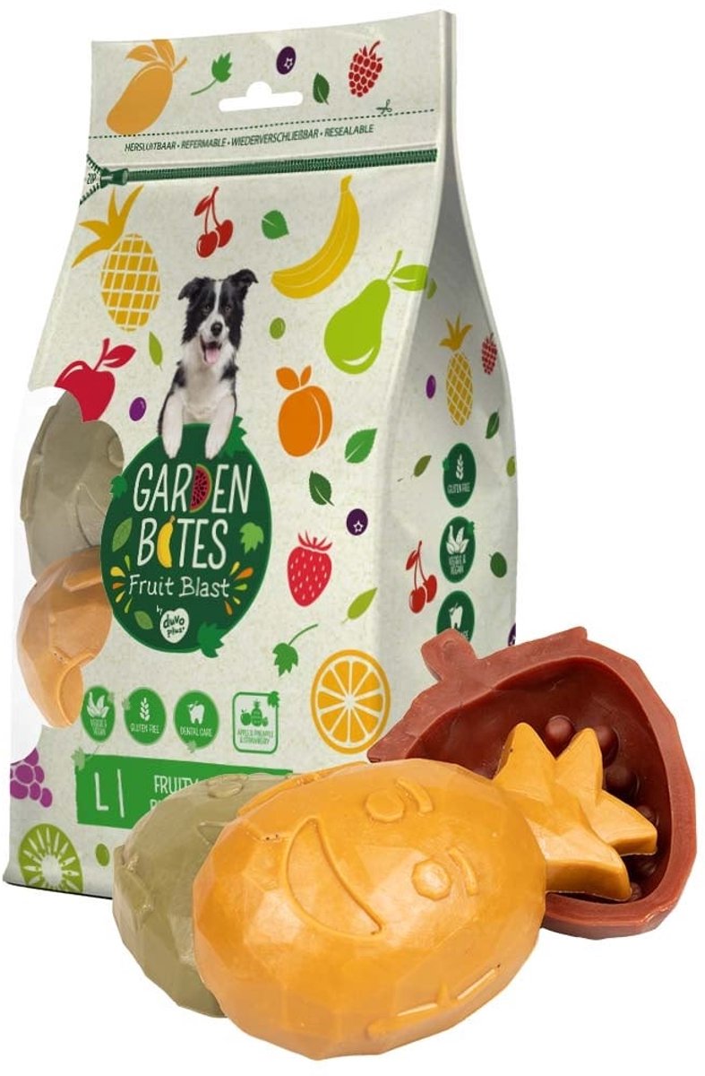 Garden Bites duvoplus – Fruity Buddies Hundesnacks – Hundeleckerlis – vegetarisch, glutenfrei – groß, 3 Stück