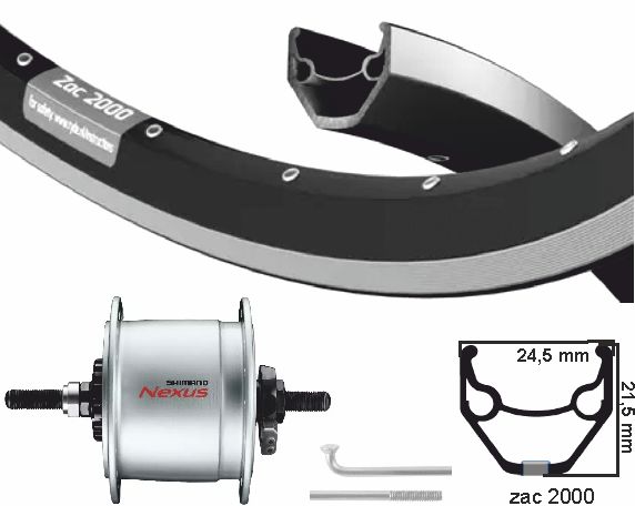 Kgs Vorderrad 28 Zoll (622) ZAC2000 schwarze Nabe und rechte Bremse Vollachse