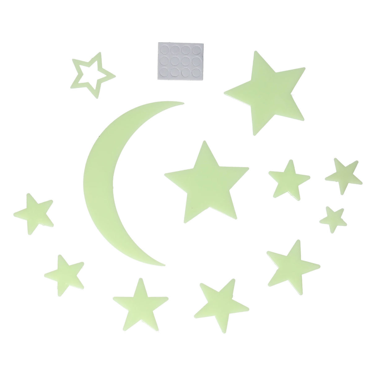 Im Dunkeln leuchtender Mond und Sterne
