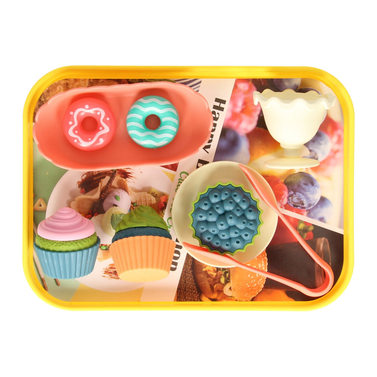 Tablett mit Spielkuchen, 14 Stück.