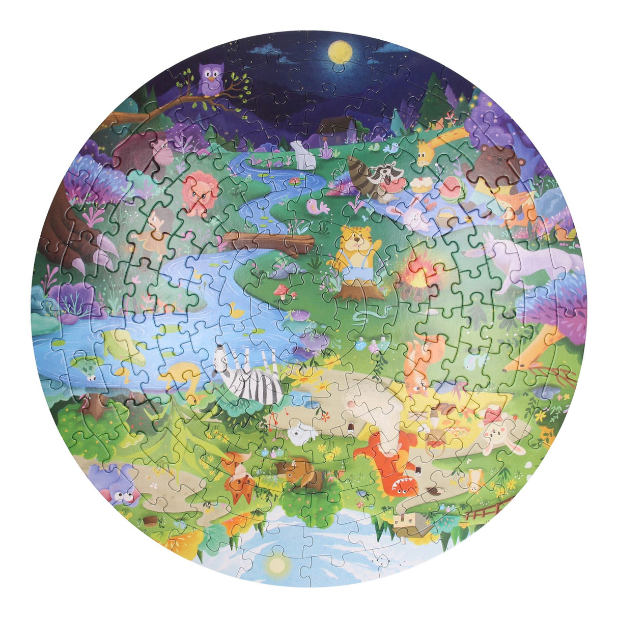 Rundes Puzzle in Aufbewahrungsbox Tag Nacht, 150 Teile.