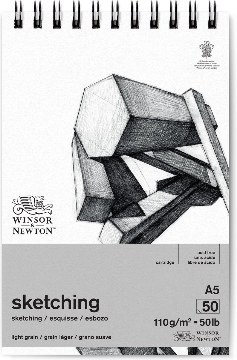 Winsor Newton 6672001 Spiral-Zeichenblock, A5, 110 g/m², 50 Blatt, Zeichenpapier zum Skizzieren und Zeichnen