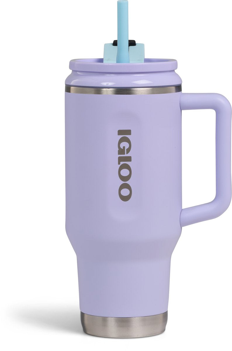 Igloo - Flip 'n' Sip - Trinkbecher mit Strohhalm - Flieder - 0,946l - Thermoskanne - Edelstahl - Trinkbecher für die Schule
