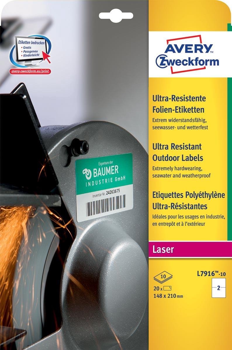 Avery extrem widerstandsfähige Etiketten für den Außenbereich, 210 x 148 mm (B x H), Karton mit 20 Etiketten