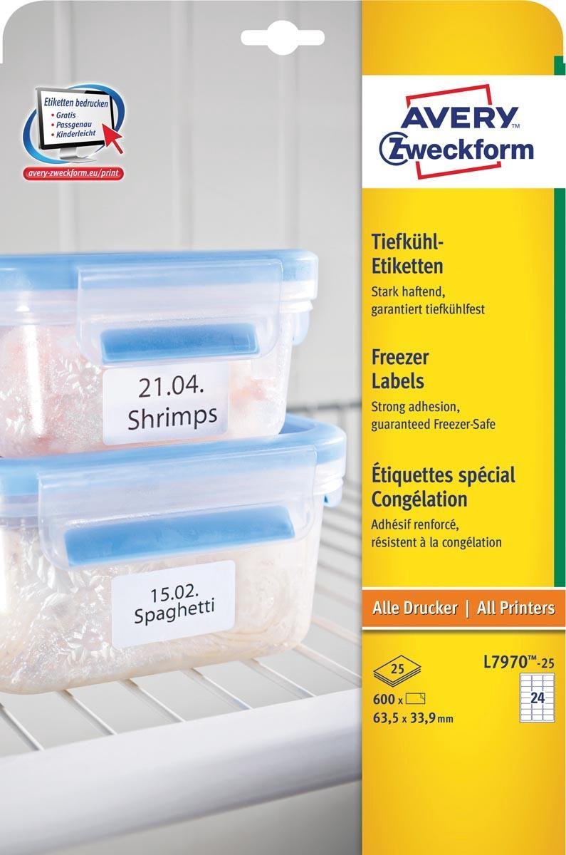 Avery Zweckform Avery Gefrierschrank-Etiketten, 63,5 x 33,9 mm (B x H), weiß, Box mit 600 Etiketten