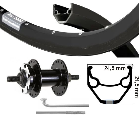 Kgs Vorderrad 28 Zoll (622) ZAC 2000 + Speichen-Edelstahlscheibe, 6-Loch-Festachse