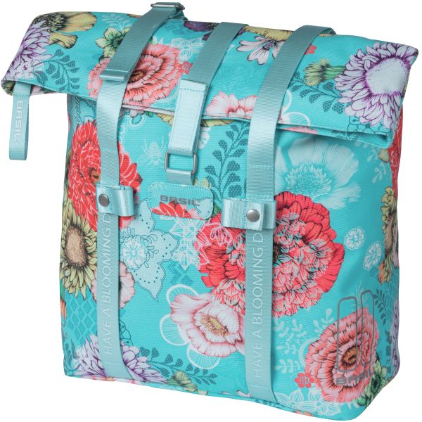 Basilikum Bloom Field Bicycle Shopper, recycelte Kappe, wasserdichtes, verstellbares Schultergurt, Laptop-Fach, 15-20L, Himmelblau