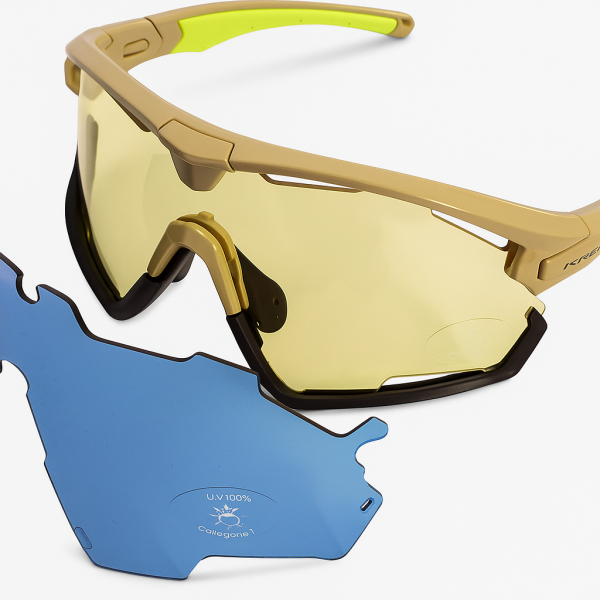 Kross Fahrradbrille Braker UV400 Wechselgläser – beige Rahmen