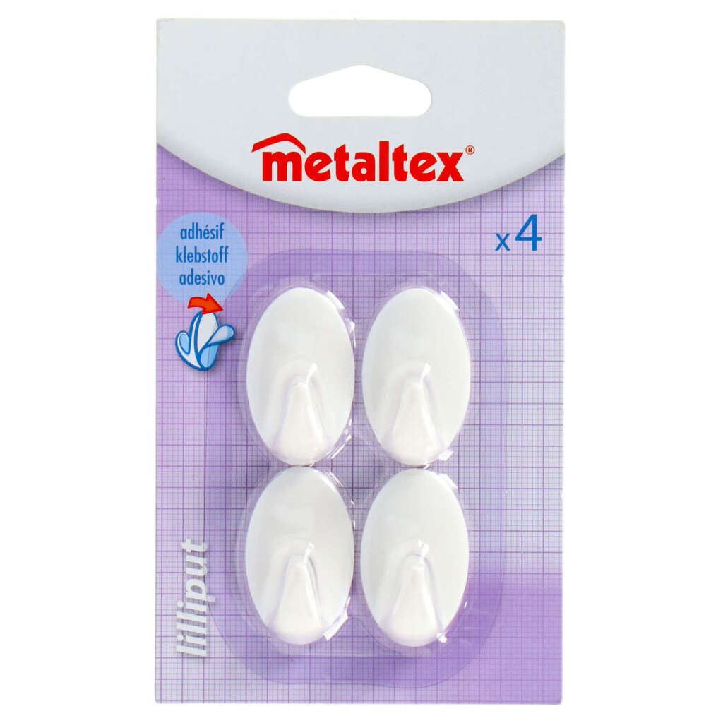 Metaltex ovale Klebehaken klein, 4 Stück weiß