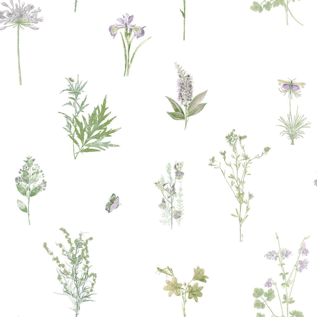 Noordwand Tapete immergrüne Kräuter und Blumen weiß