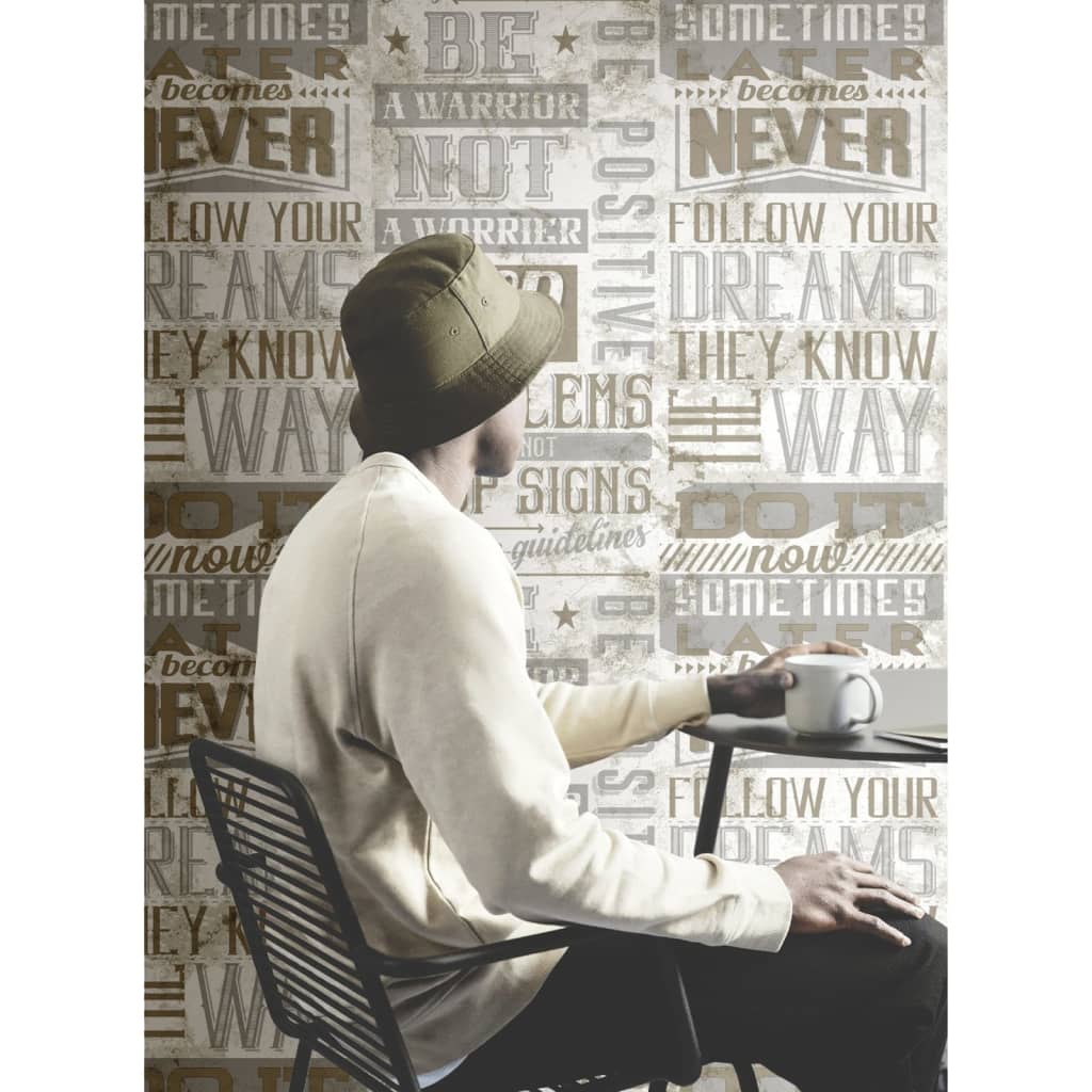 Noordwand Tapete Freunde Kaffee Wörter und Buchstaben Metallic und Beige