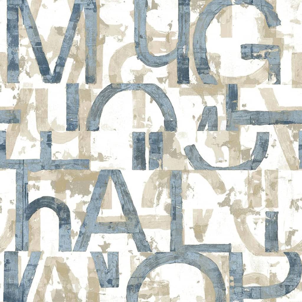 Noordwand Tapete Freunde Kaffee und Buchstaben blau und metallisch