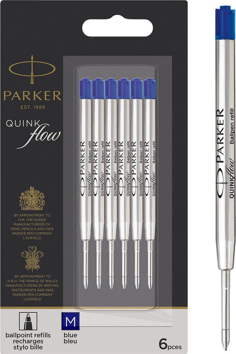 Parker Kugelschreiberminen | mittlerer Punkt | blaue Quinkflow-Tinte | Vorteilspaket | 6 Stück