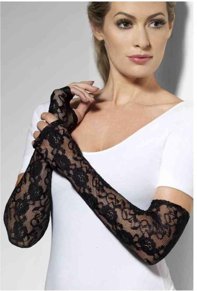 Fever schwarze fingerlose Spitzenhandschuhe