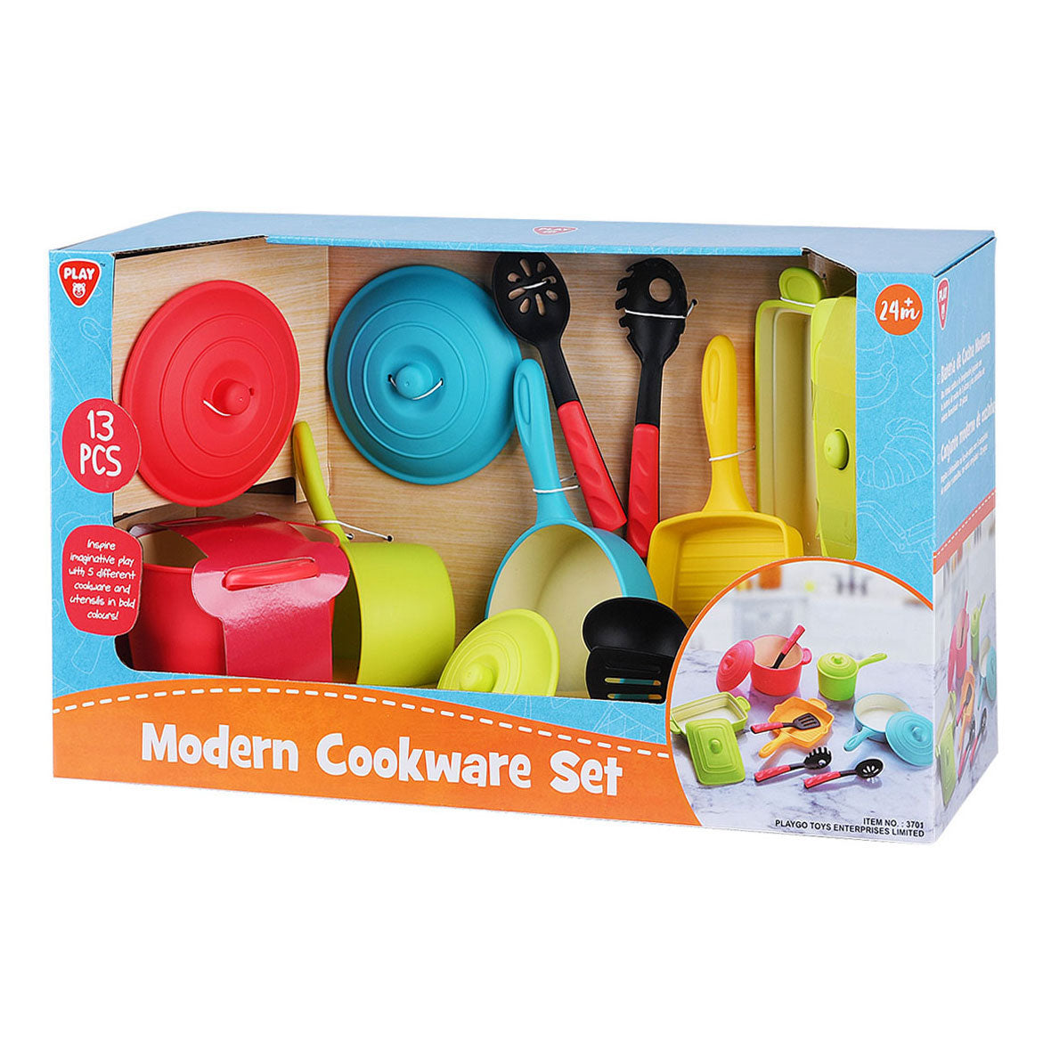 Playgo Pfannen und Küchenzubehör, modernes Spielset – 13-teilig.