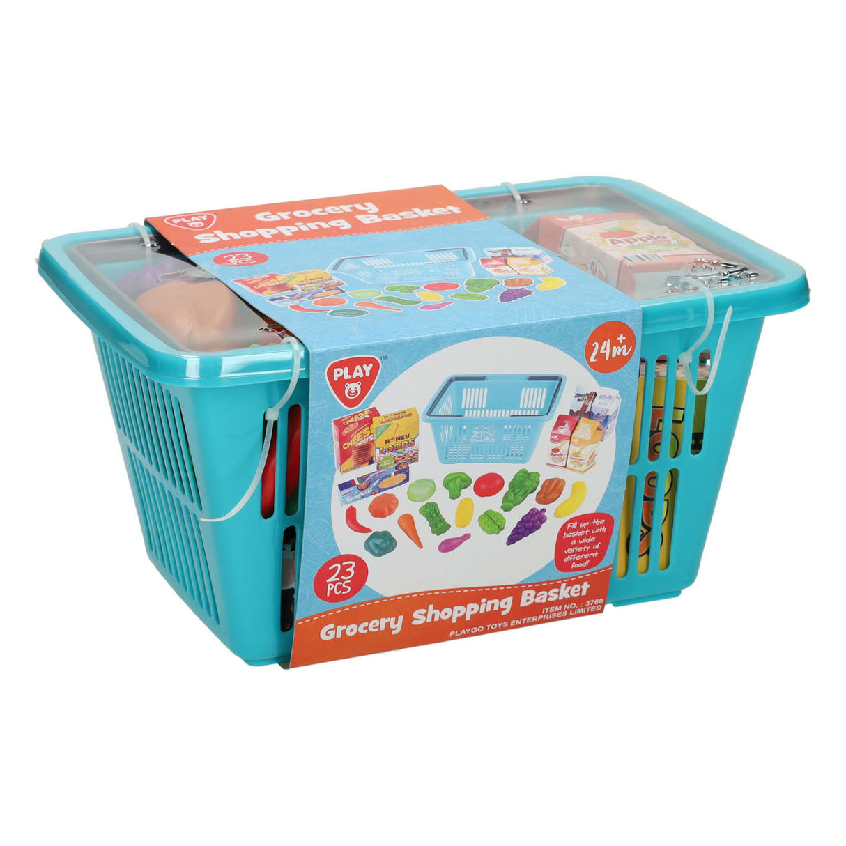 Playgo Einkaufskorb mit Einkaufsspielset – 23-teilig.