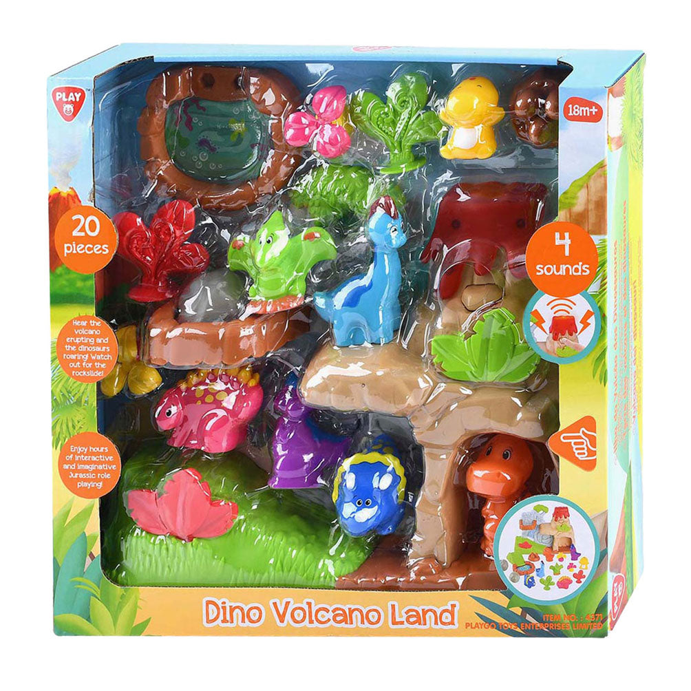 Playgo Dinosaurier mit Vulkan-Spielset – 20 Teile.