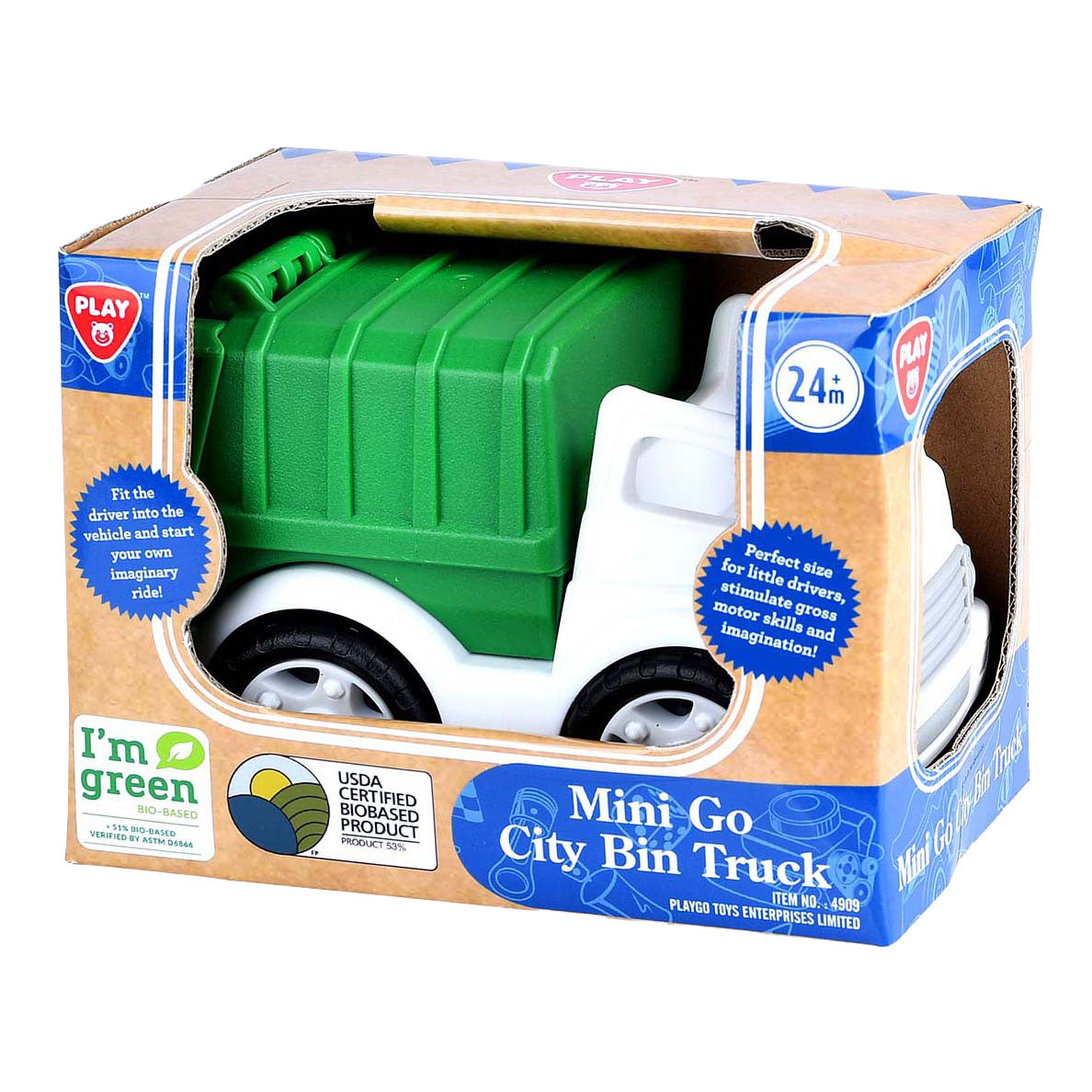 Playgo biobasierter Müllwagen weiß grün – 15 cm