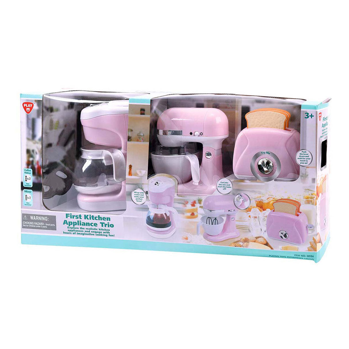 Playgo Küchenmixer – Kaffeemaschine und Toaster rosa – 7 Stück.