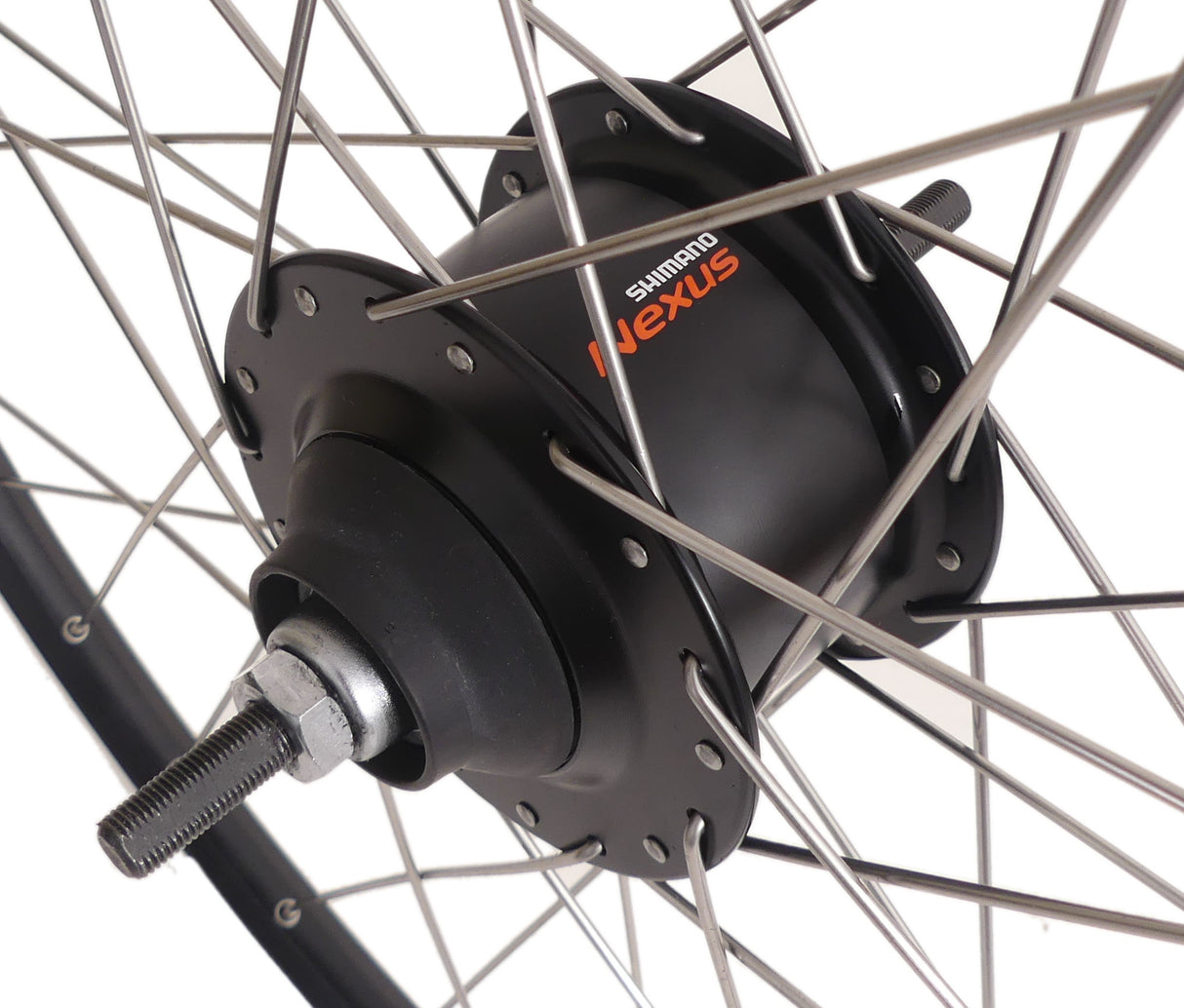 Hinterrad 28 Nexus 8 Rollerbrake -Hub mit schwarzen Rand und Edelstahl -Speichen