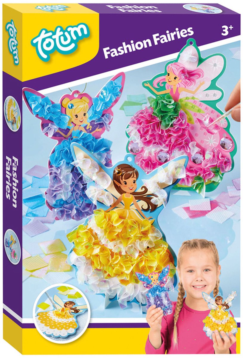 Totum Modefeen – Dress Me Up Puppen dekorieren Elfen mit Lurex-Glanzstoff Basteln – Bastelpaket Feenprinzessin Modespielzeug für Mädchen ab 4 Jahren