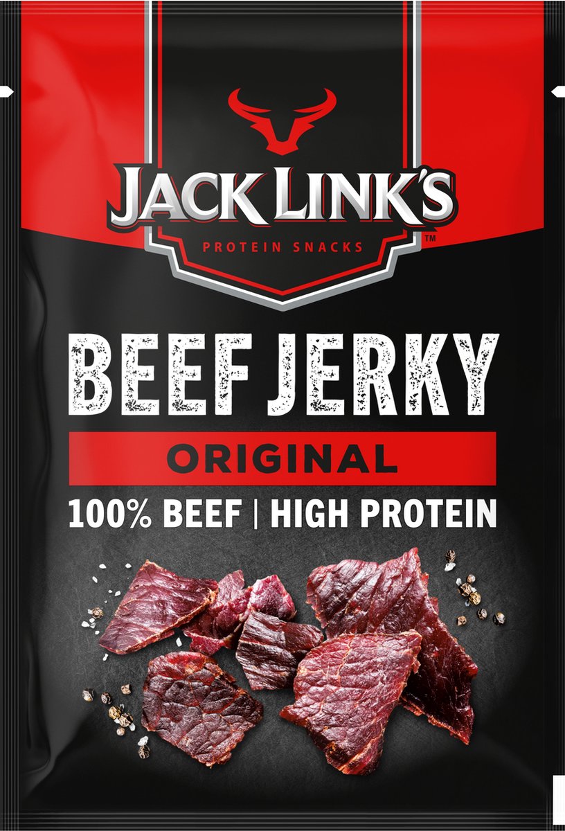 Jack Link's Original Beef Jerky – hoher Proteingehalt – 100 % Rindfleisch – hoher Proteingehalt – idealer Proteinsnack – für zwischendurch, unterwegs oder zum Sport – 12x25g