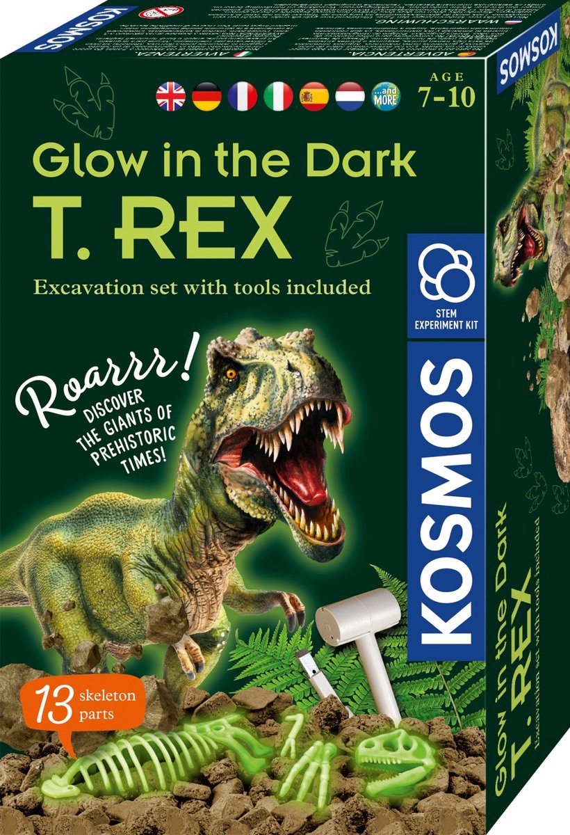 Kosmos leuchtet im Dunkeln und frisst einen T-Rex