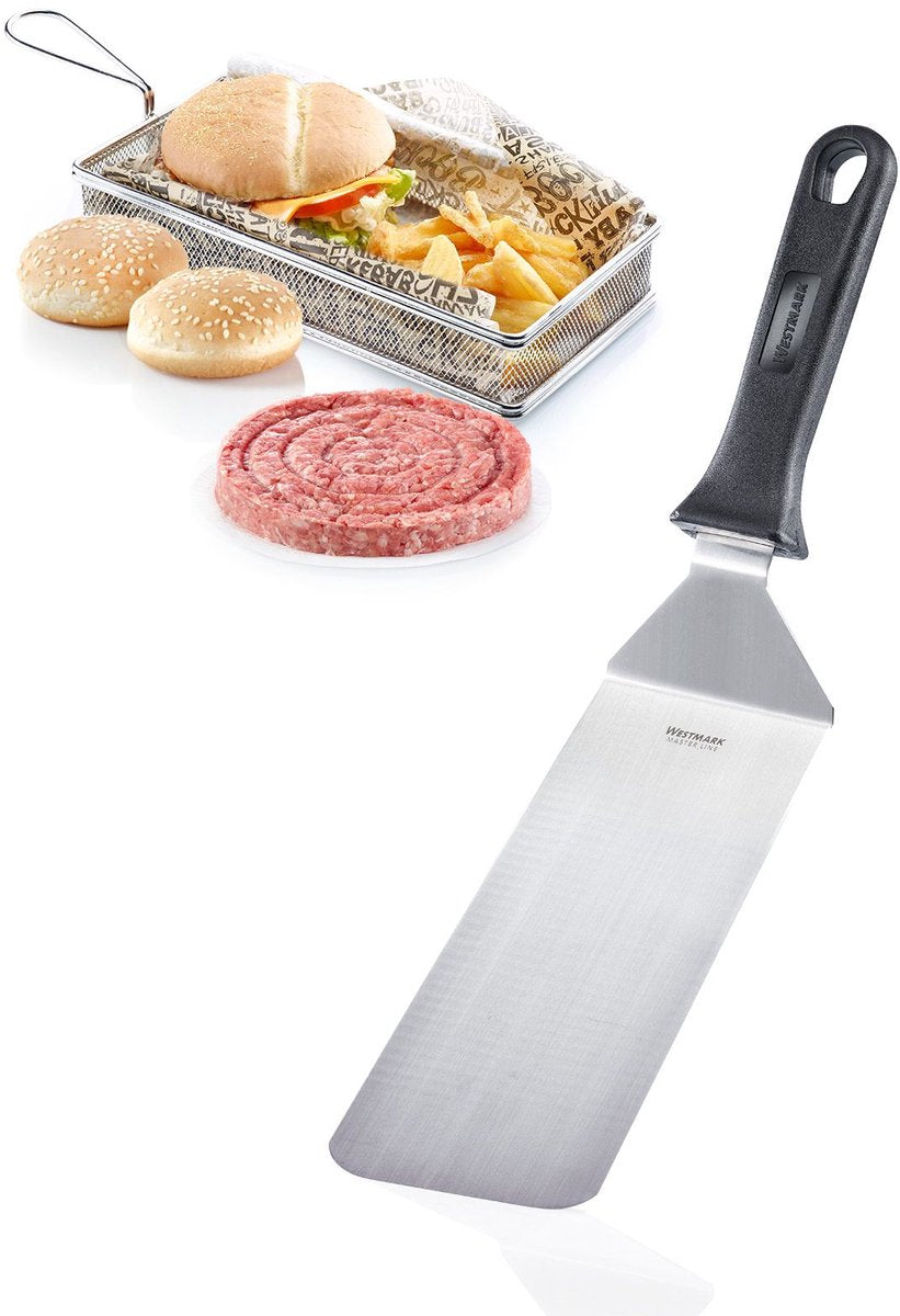 Westmark Grillspatel, gebogen, flexibel, geschlossen, Klinge: 9,5 x 27,5 cm, Länge: 43 cm, Edelstahl-Kunststoff, Master Line, Schwarz Silber, 13422270