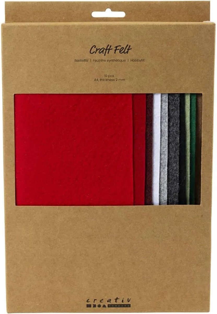 Creativ Company Hobbyfilz, A4, Blatt 210x297 mm, Stärke 2 mm, Weihnachtsfarbe, 10 Stück 1 Karton