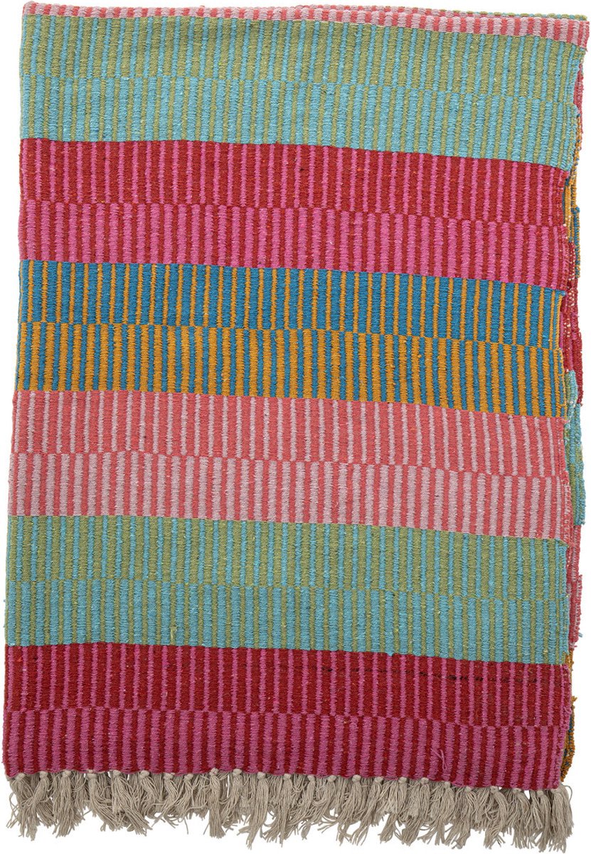 Bloomingville – Plaid Isnel – 160 x 130 cm – grün, rosa, blau gestreift – recycelte Baumwolle