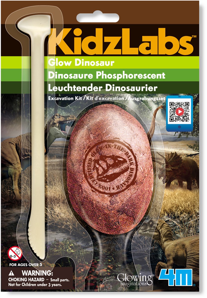4 m langes Ausgrabungsset, das im Dunkeln leuchtet – Dino – Wissenschaft und Spiele – 1 Stück – 6 Sorten – Kidzlabs – 5+