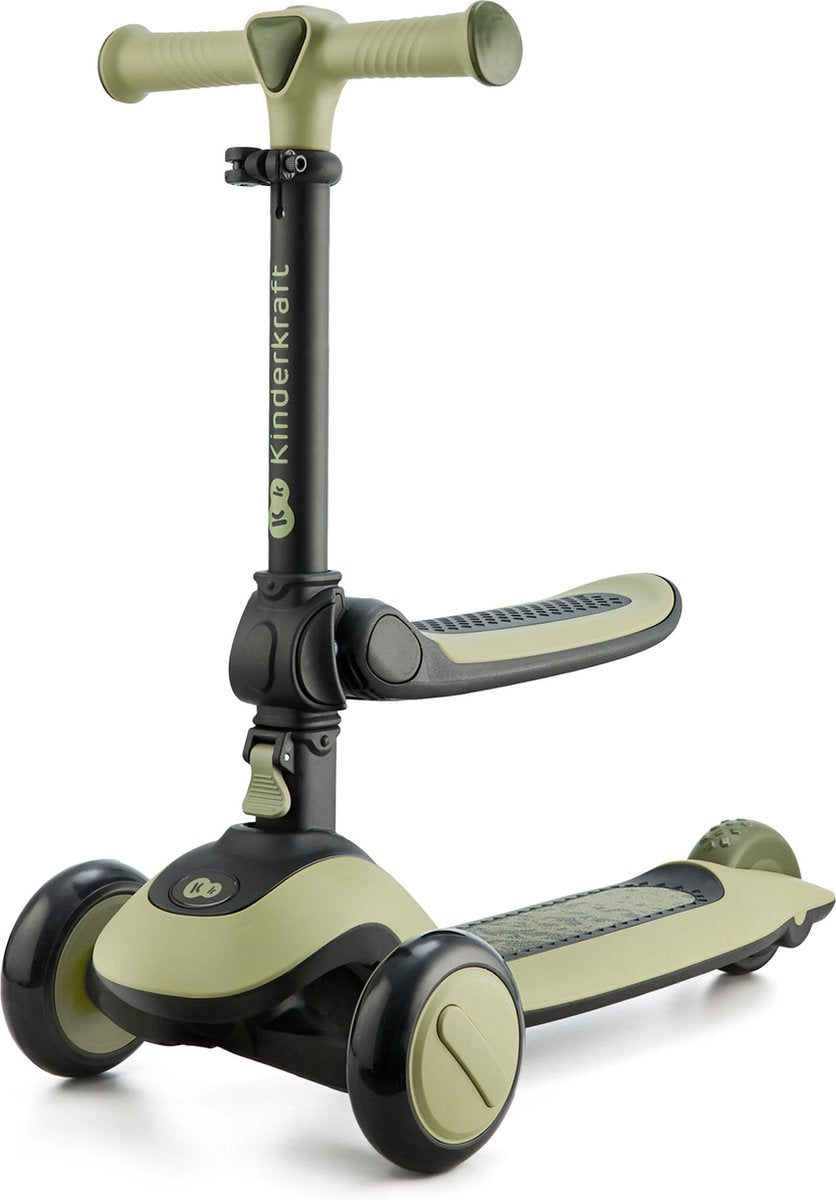 Kinderkraft Halley 2-in-1 Laufrad und Dreirad-Roller – für Kinder von 1–5 Jahren, max. 50 kg – verstellbarer Sattel und Lenker, klappbar, LED-Räder – grün