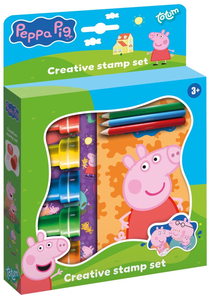 Totum Peppa Pig Kreativ-Bastelset mit Stempeln, Bleistiften und Aufklebern – Lernspielzeug, kreatives Basteln für Junioren, Stempeln und Basteln