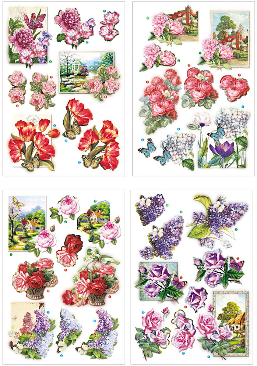 Creativ Company 3D-Bögen, Blumen und Schmetterlinge, Blatt 21x30 cm, 4 Blatt 1 Box