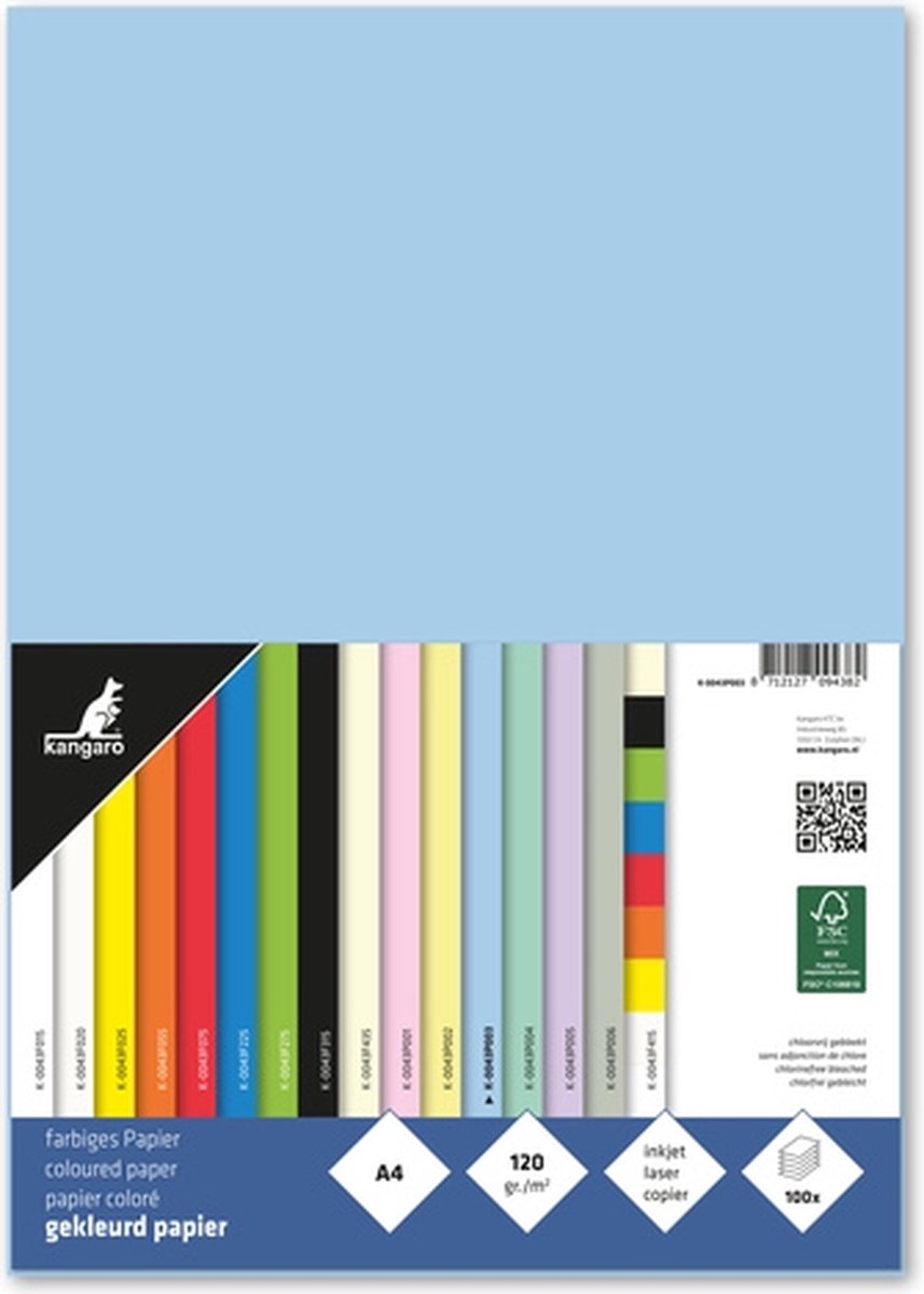 Kangaro papier - a4 - 120 gram fsc - pak 100 vel - pastel blauw - k-0043p003