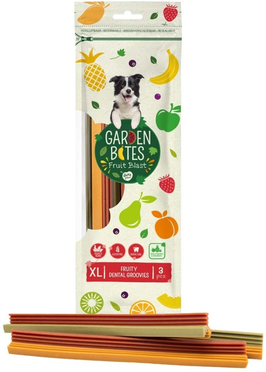 Garden Bites Duvoplus – fruchtige Dental Groovies Hundesnacks – Hundeleckerlis – vegetarisch, glutenfrei – extra groß, 3 Stück