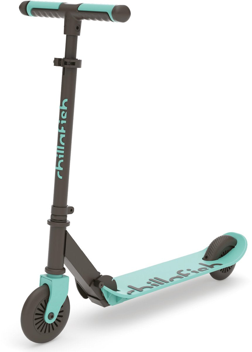 Chillafish Kinderroller Junge und Mädchen ab 5 Jahren mit Fußbremse – Blaugrün – Roller mit verstellbarem Lenker – faltbar und leicht mit ABEC-5-Rädern – Modell Flexxi
