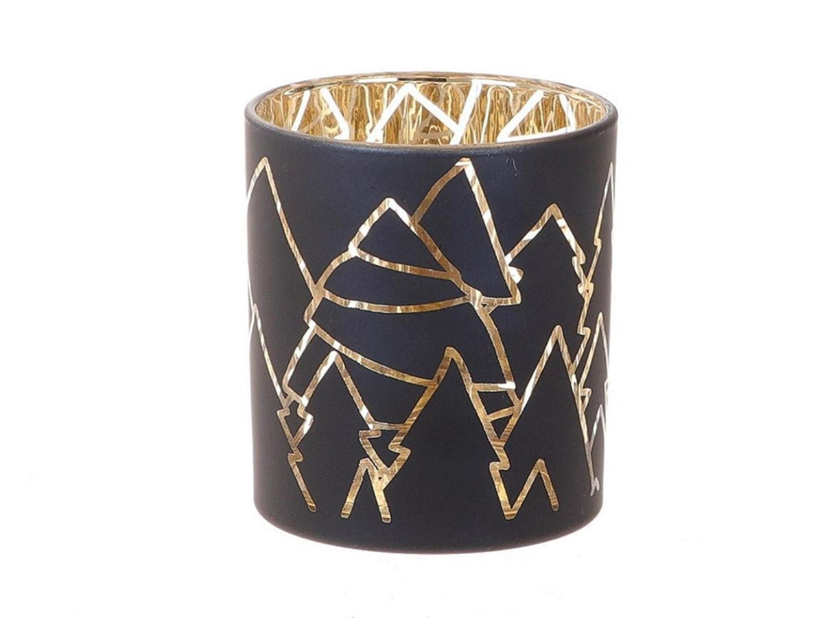 Hbx Natural Living Teelichthalter Dourdan ã˜7xh8,2cm mit Weihnachtsbäumen-Aufdruck in Schwarzgold