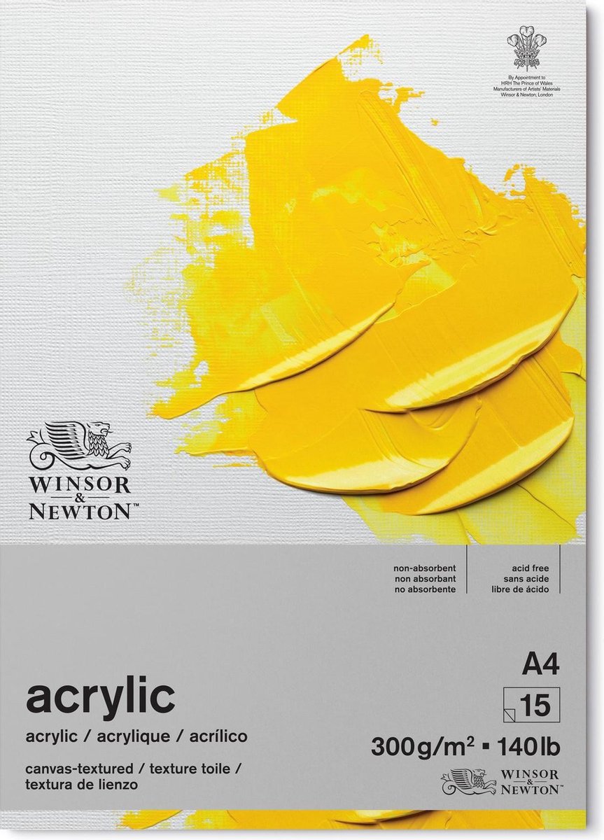 Winsor Newton 6534005 Galeria Acrylpapierblock – 300 g m², A4, 15 Blatt, geklebt, Leinwandstruktur – Acrylblock A4