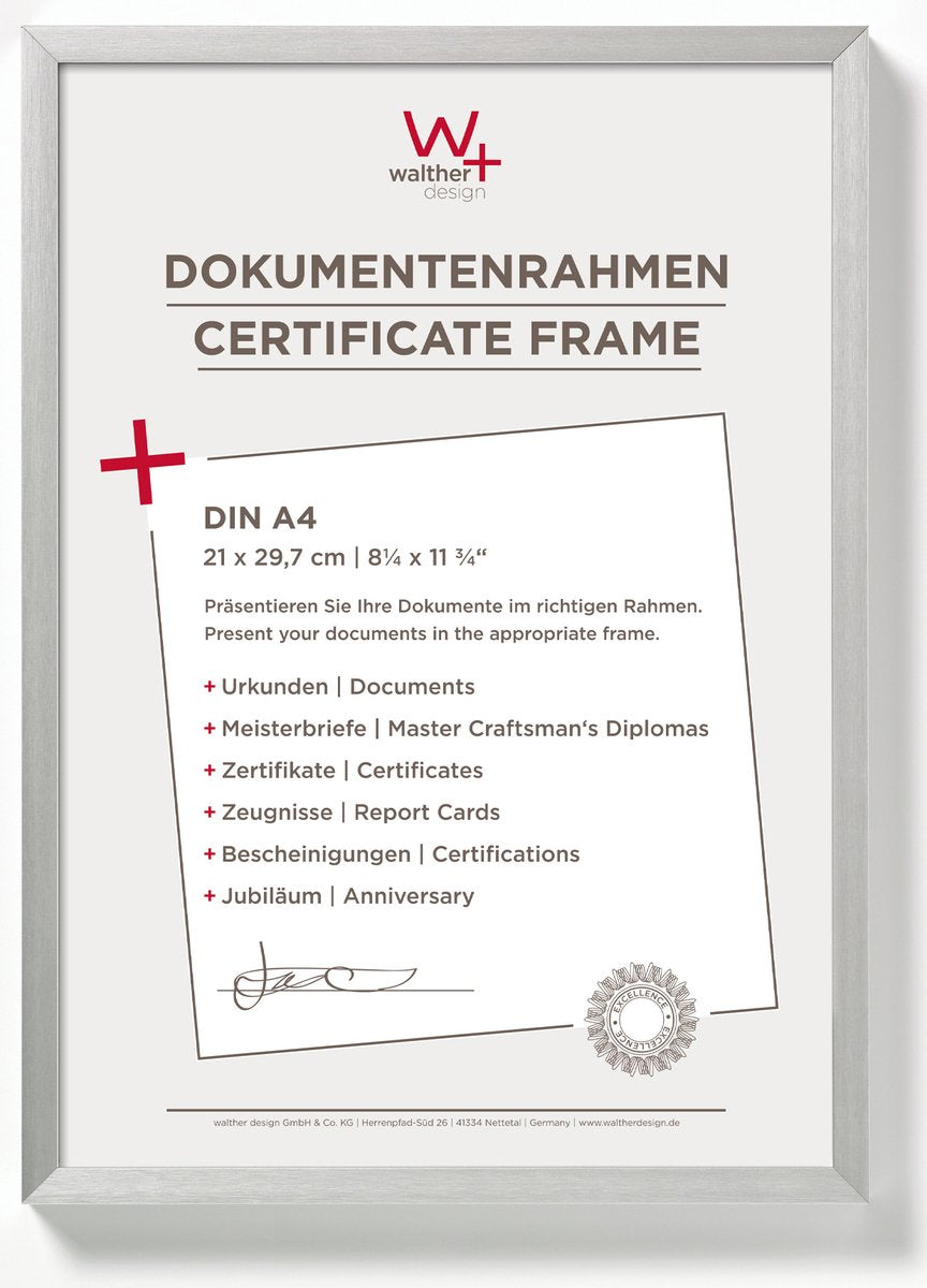 Walther Stuhl – Aluminium-Fotorahmen – Fotogröße 21 x 29,7 cm (A4) – Silber