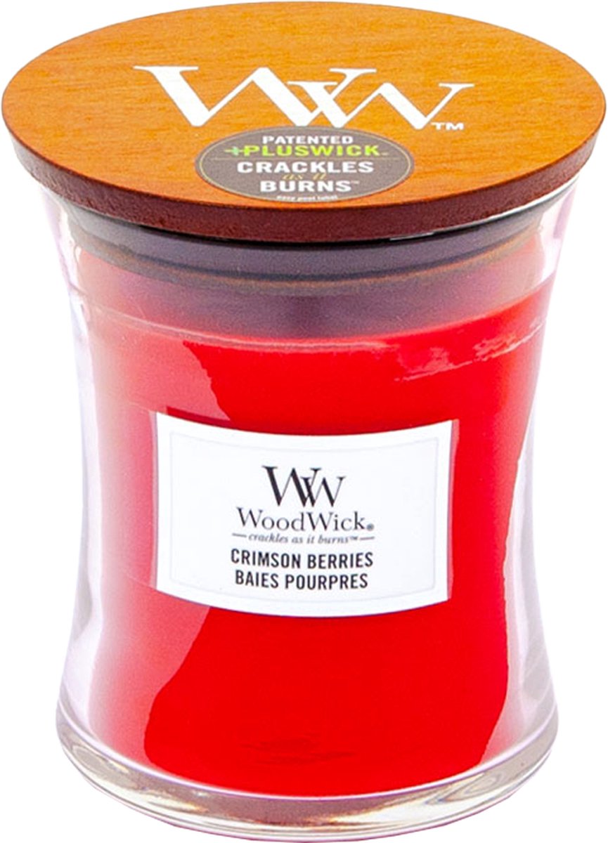 Mittlere Sanduhr-Duftkerze von Woodwick – purpurrote Beeren – 60 Brennstunden