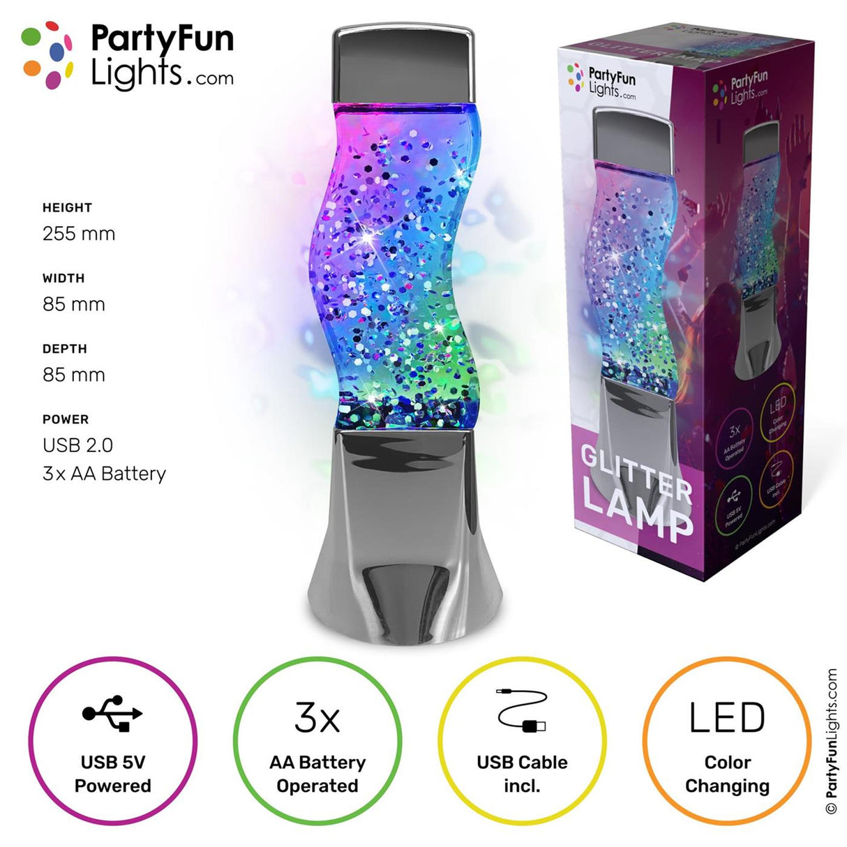 Partyfun Lights Tischlampe Glitzer LED Farbwechsel