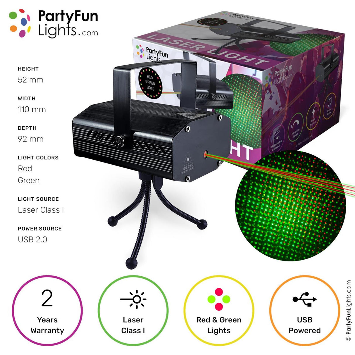 Partyspaß Lichter Laserlicht USB LED rot grün