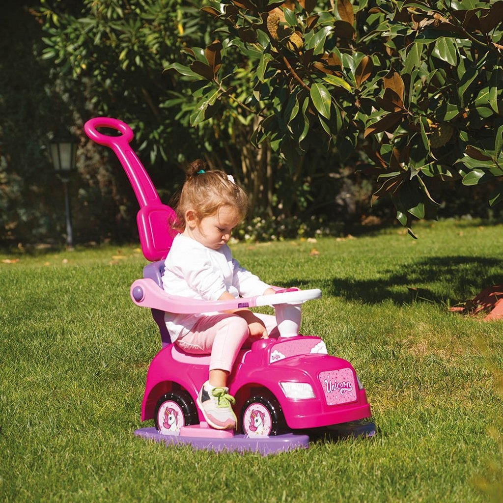 Dolu Einhorn-Rutschauto mit Schiebestange rosa
