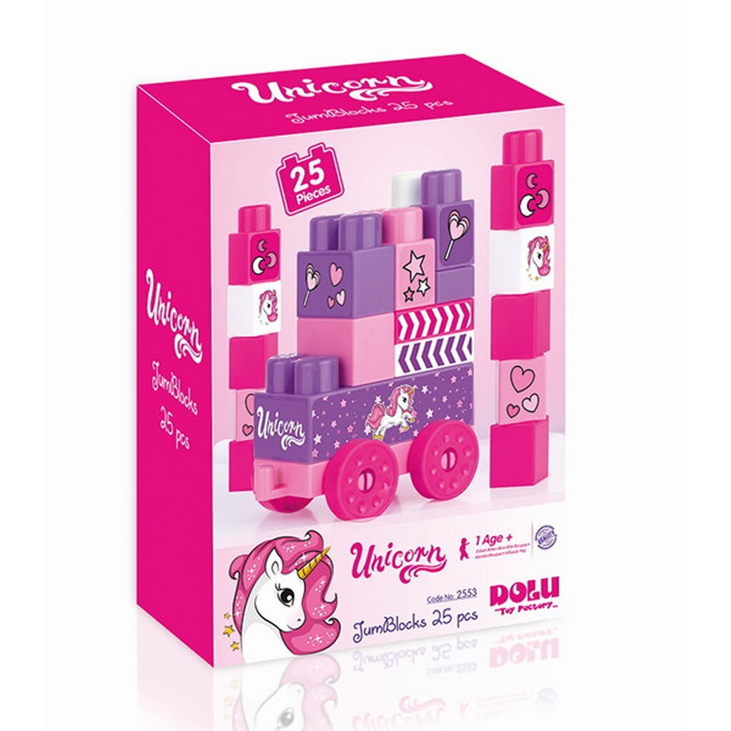 Dolu Dolu Unicorn JumBlocks Zug mit 25 Blöcken Pink