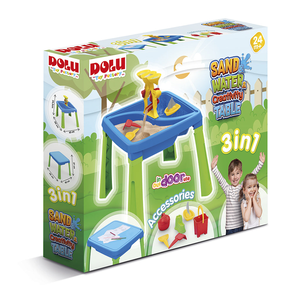 Dolu 3077 3-in-1 Sandwasserspiegel mit Zeichnungstisch blau grün